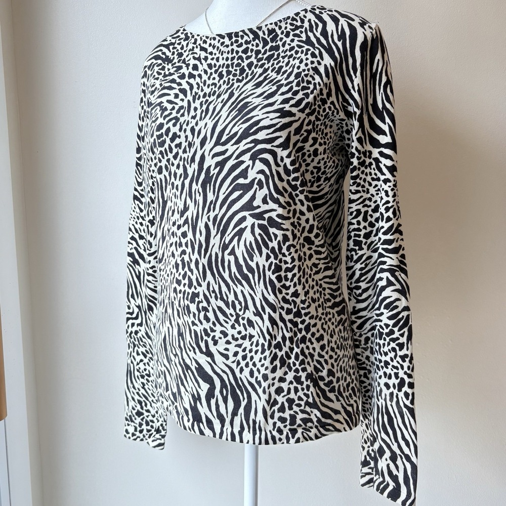 Jones New York Signature Silk Blend Sweater Medium Animal Print Classic